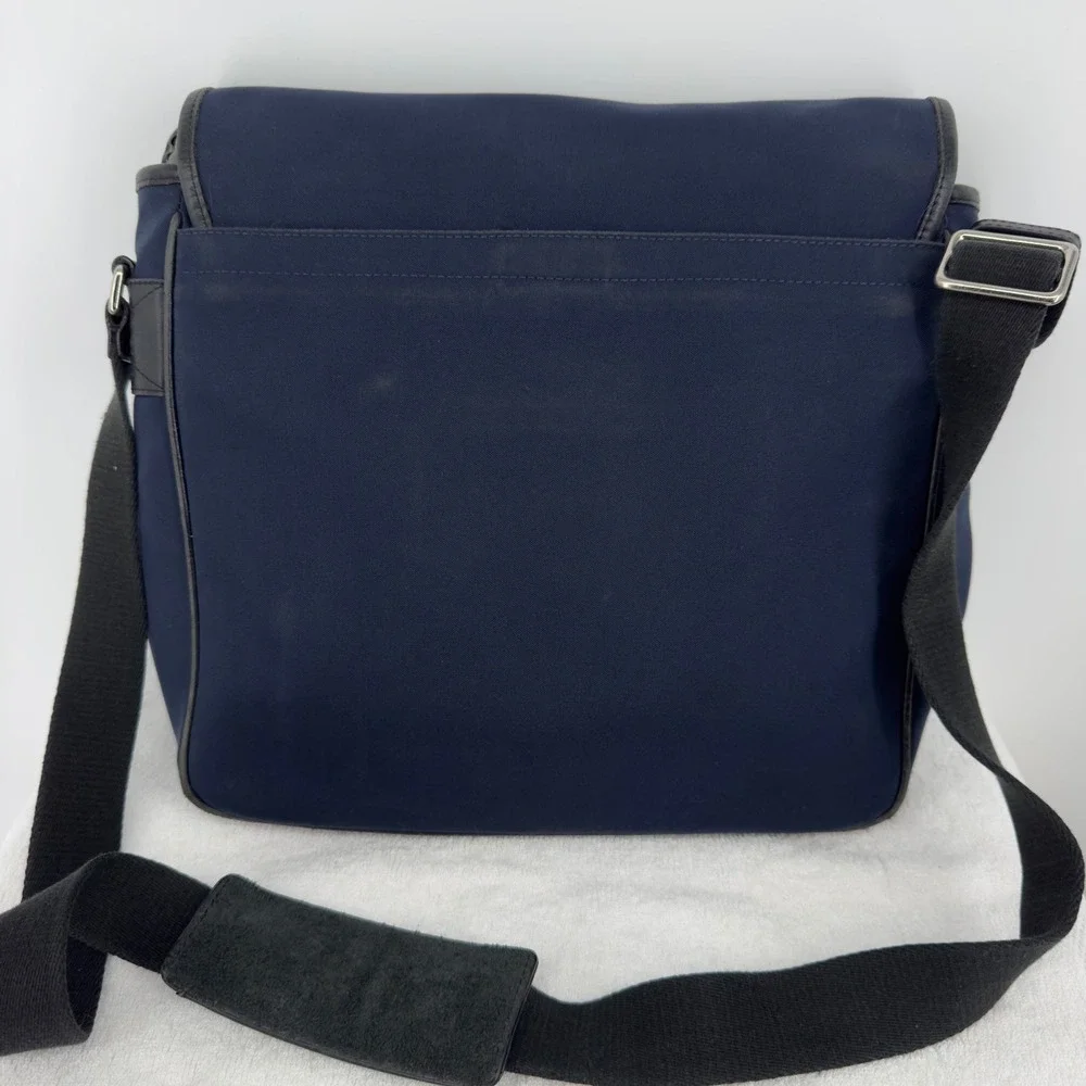 Coach Leatherware Navy Blue Canvas Leather Messenger Bag Crossbody J2S-6424